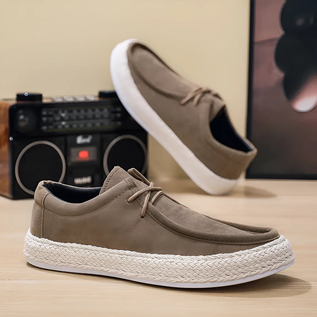 Men's low-top casual sneakers in khaki or blue, artificial PU upper, PVC sole