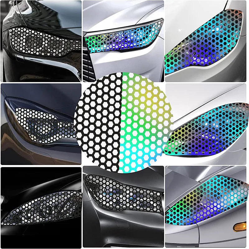 Honeycomb pattern black vinyl sticker for car taillight decoration, sized 48 by 30 centimetres.