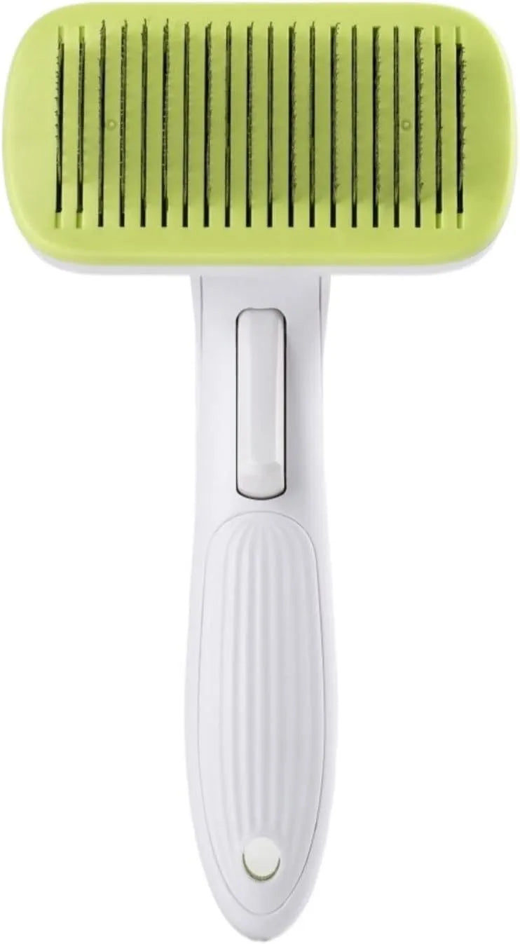 Automatic pet hair removal comb in blue colour measuring 10.7x19.5cm