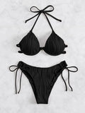 Women's apricot coloured bikini swimsuit with underwire steel bracket support.