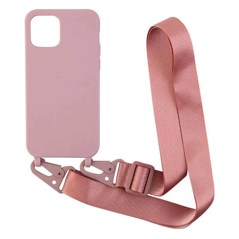 Buckle ribbon lanyard phone case in black TPU with detachable strap for Samsung Galaxy
