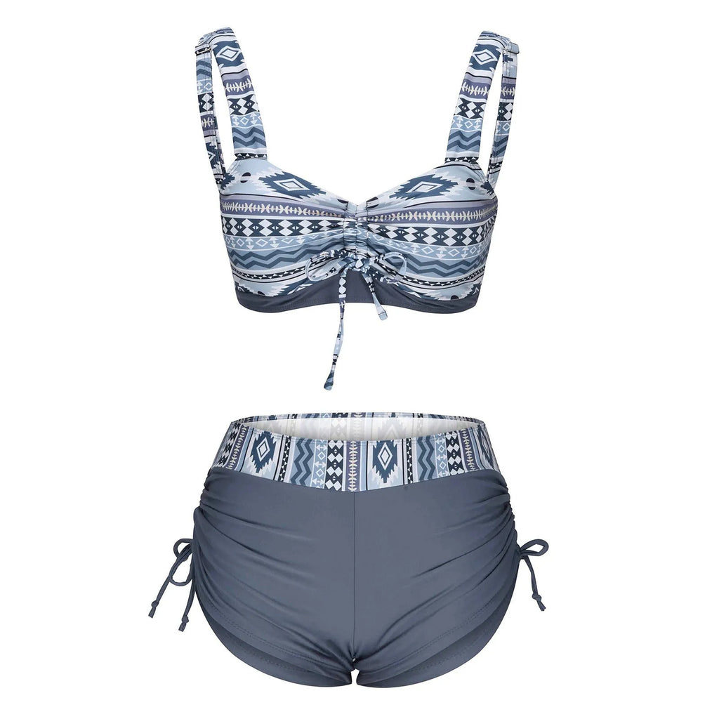 Women's solid colour bikini swimsuit with steel belt and removable chest pads