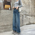 Women's high-waist straight leg jeans in retro blue cotton denim