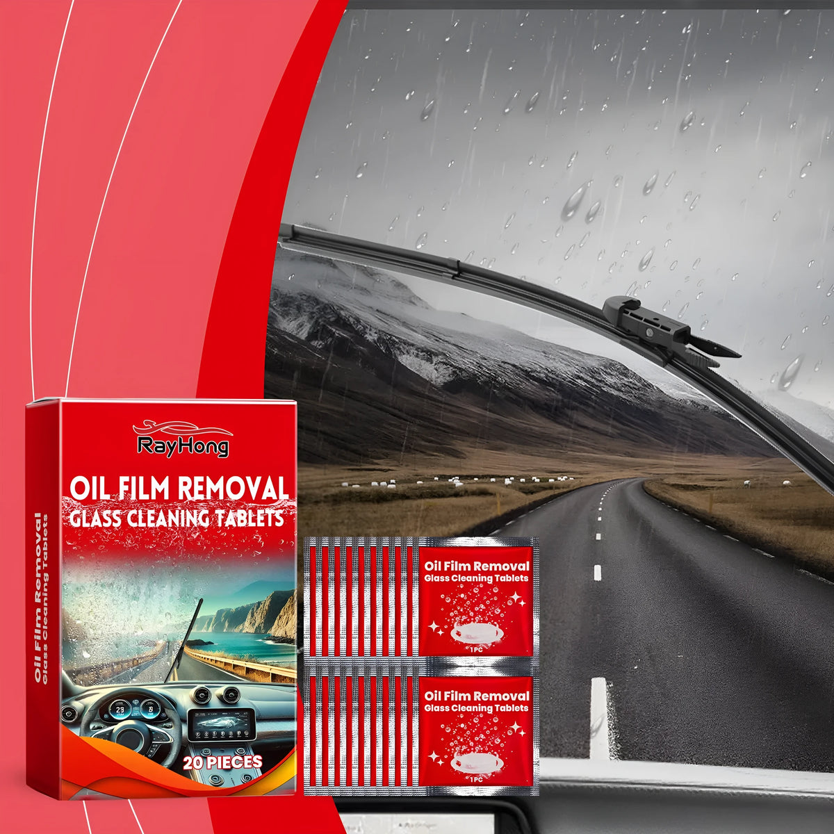 Car wiper oil film cleaning plate 20 pieces 6 x 6 cm with disodium EDTA and sodium bicarbonate