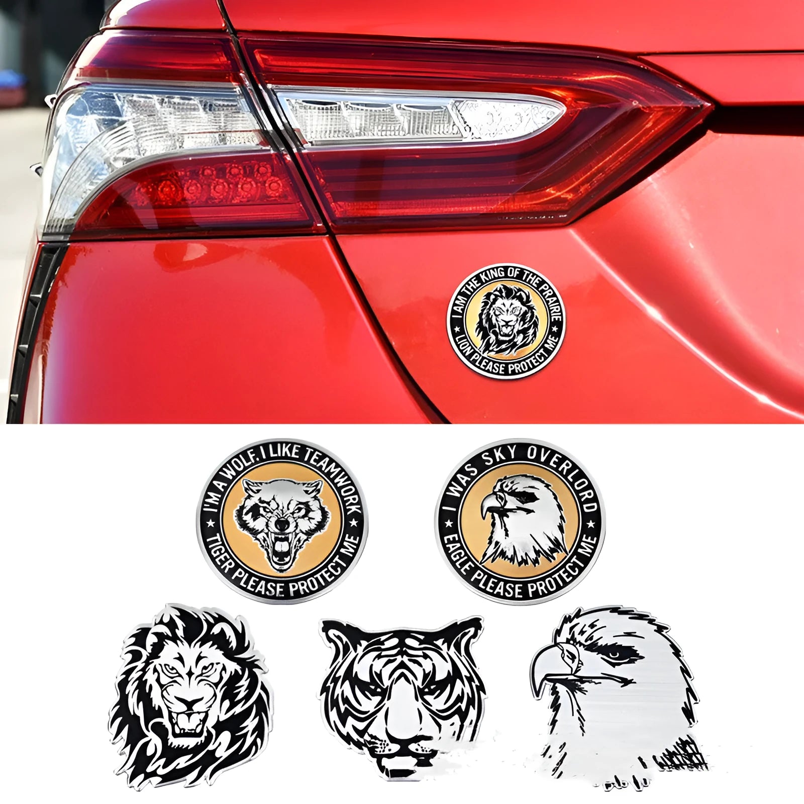 Aluminium car body sticker with embossed animal design for vehicle exterior customisation