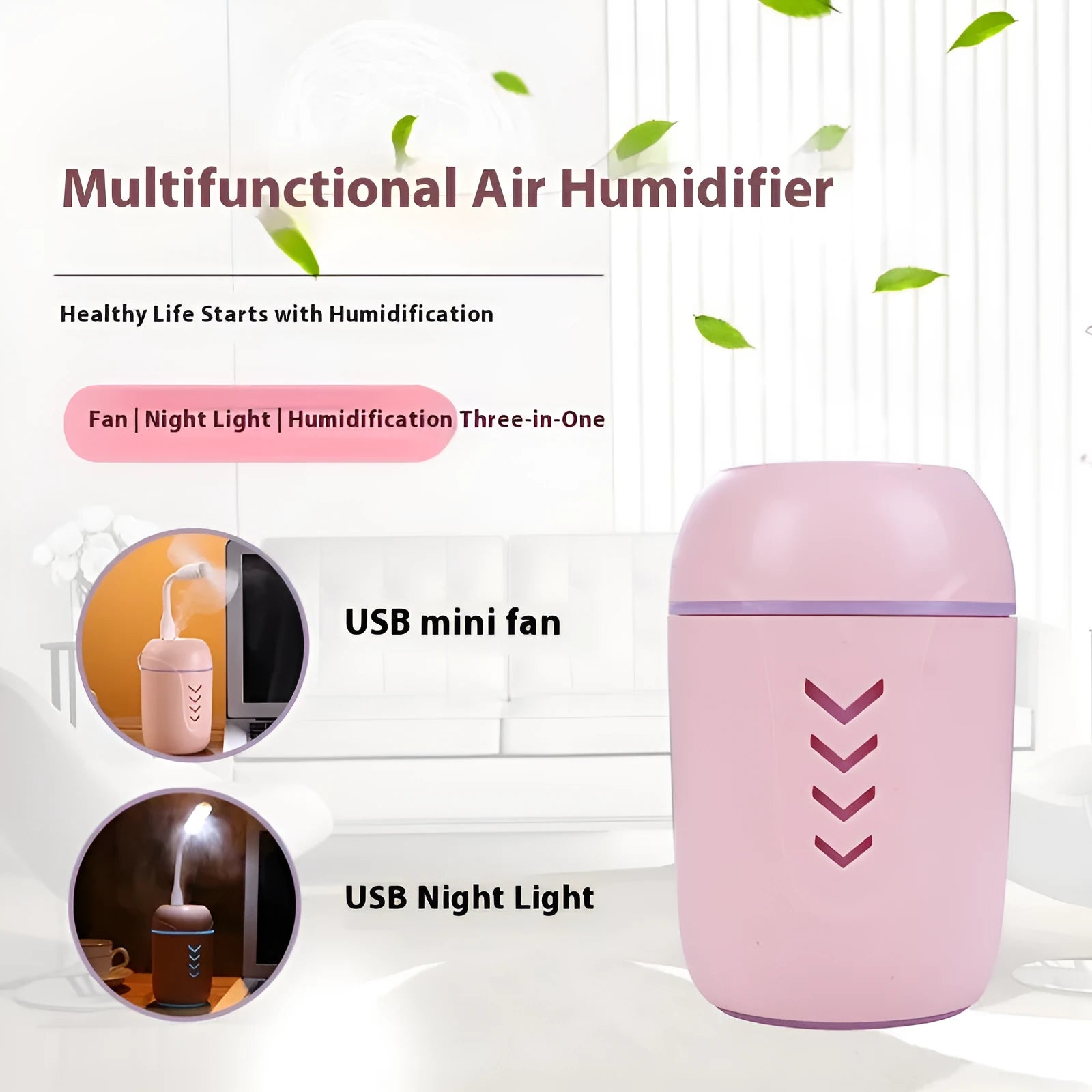Small round portable air purifier in blue colour with USB cable for car or desktop use.