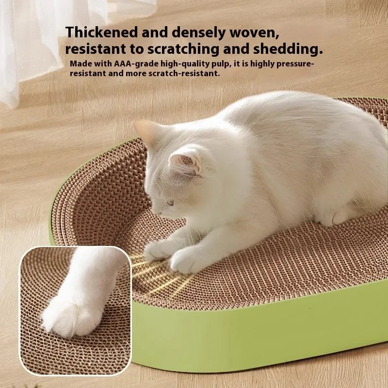 55cm oval green corrugated paper cat scratch board with integrated cat nest design