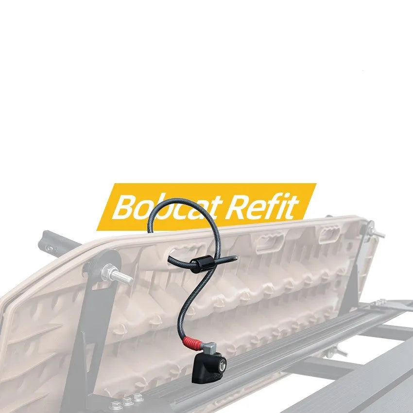 Plastic-sheathed steel cable lock for securing equipment to a roof rack or ladder.