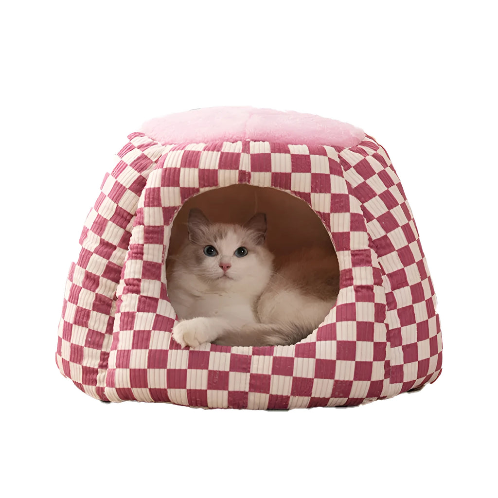 Closed cat kennel in green made from drawing flannel with PP cotton filling, 48 x 48 cm size, for cats up to 7 kg