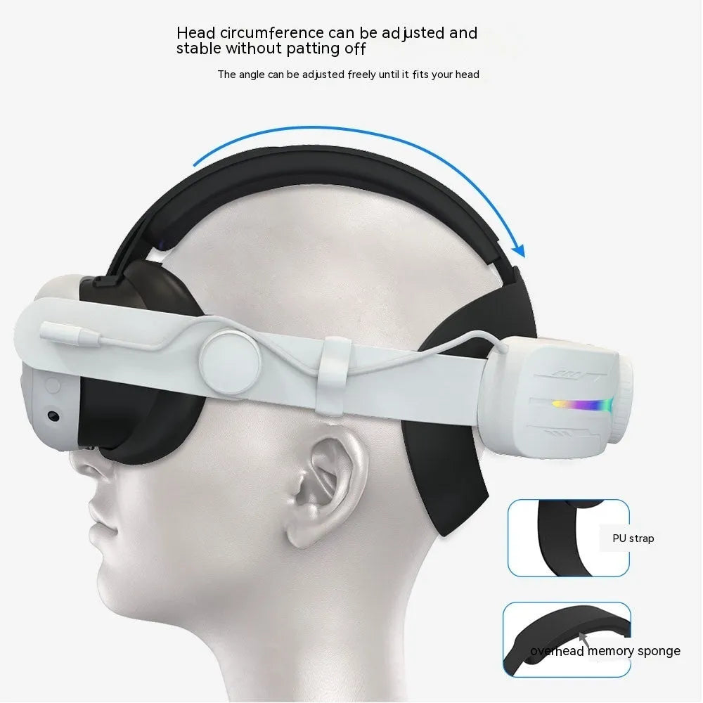 VR headset charging head strap for Meta Quest 3 with 8000 mAh power, ABS body, 27cm x 17.5cm x 5cm, in Elite Colour, Pure White or Pure Black