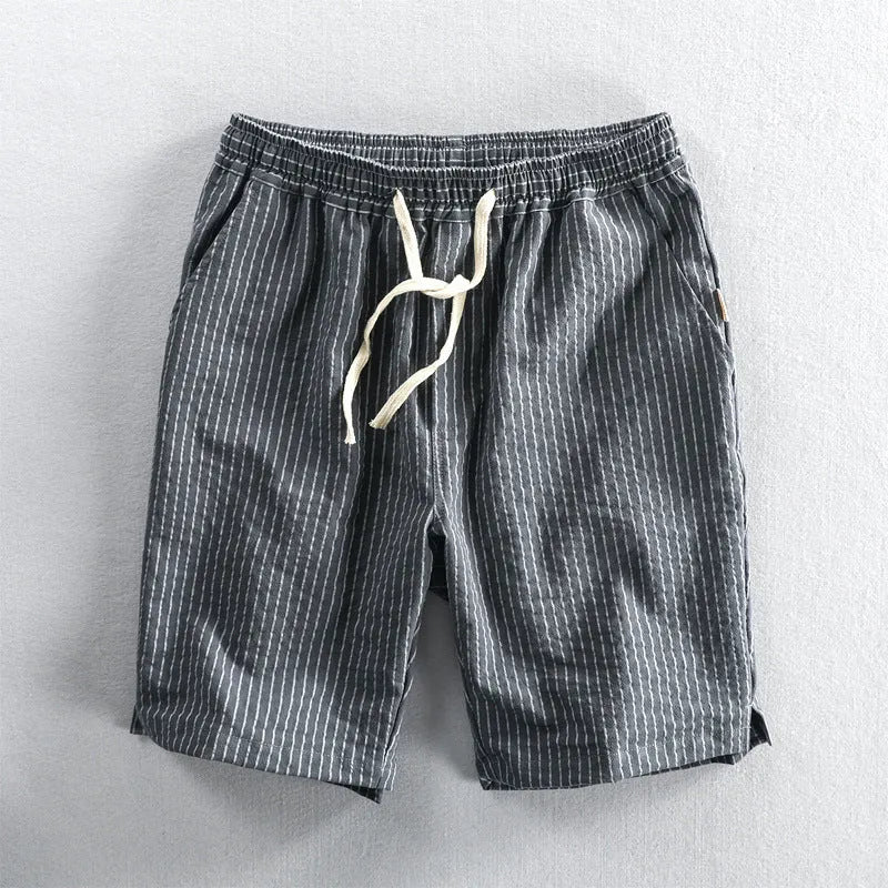Men's striped cotton casual shorts with elastic waist in multiple colour options