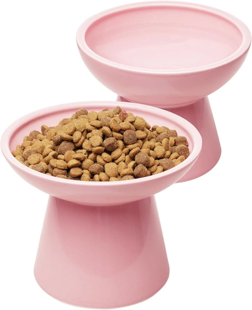 Ceramic elevated cat bowl with 16cm wide shallow design for whisker fatigue prevention
