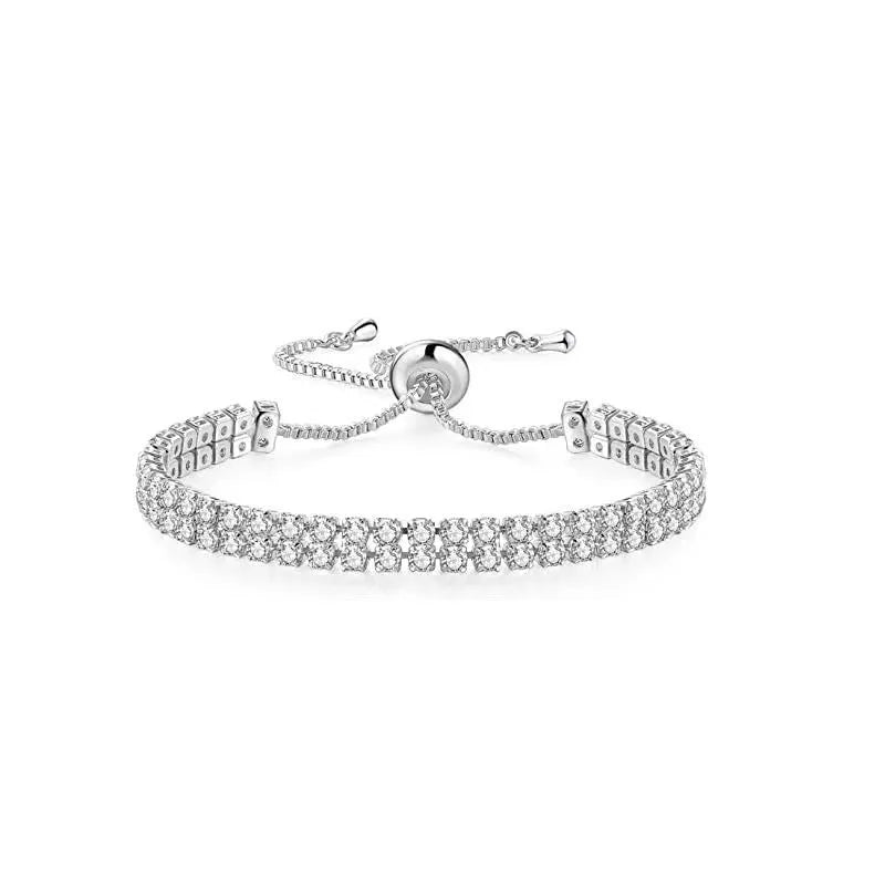 Women's geometric pull bracelet with electroplated metal finish in silver colour