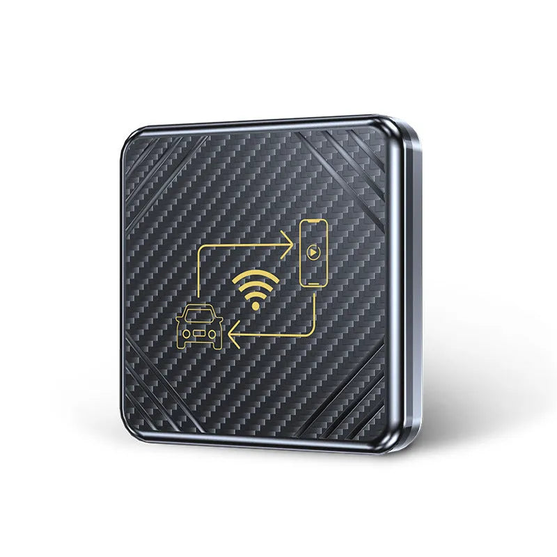 USB wireless CarPlay and Android Auto adapter box in gold and white colours