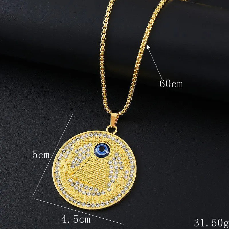 Geometric alloy women's necklace with cubic zirconia stones in 0349 gold colour