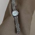 Women's fashion alloy watch ASG33 with white shell dial and gold strap, 8mm thickness