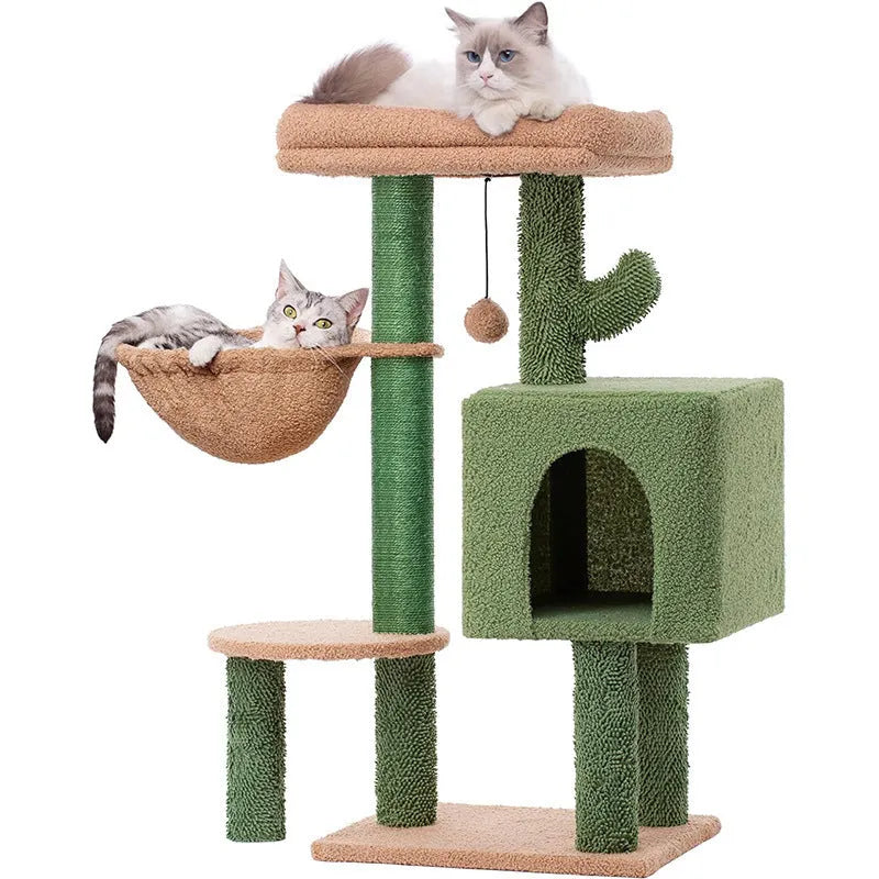 Cactus green wood cat climbing frame 43x33x87cm with shelf platform for small cats