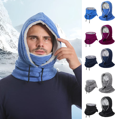 2-in-1 winter cycling hat scarf unisex cotton satin dome cap windproof cold-proof black blue light grey navy wine red
