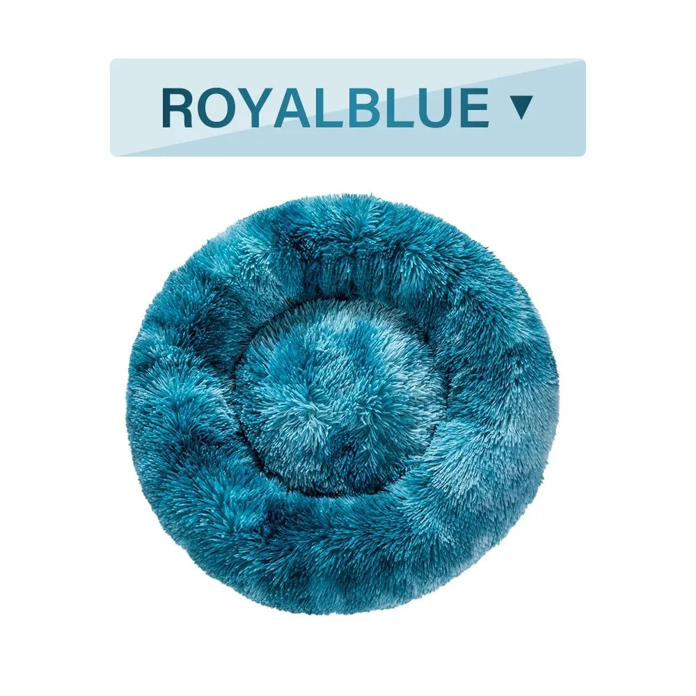 Fluffy XL donut-shaped dog bed in long plush fabric, 100cm diameter