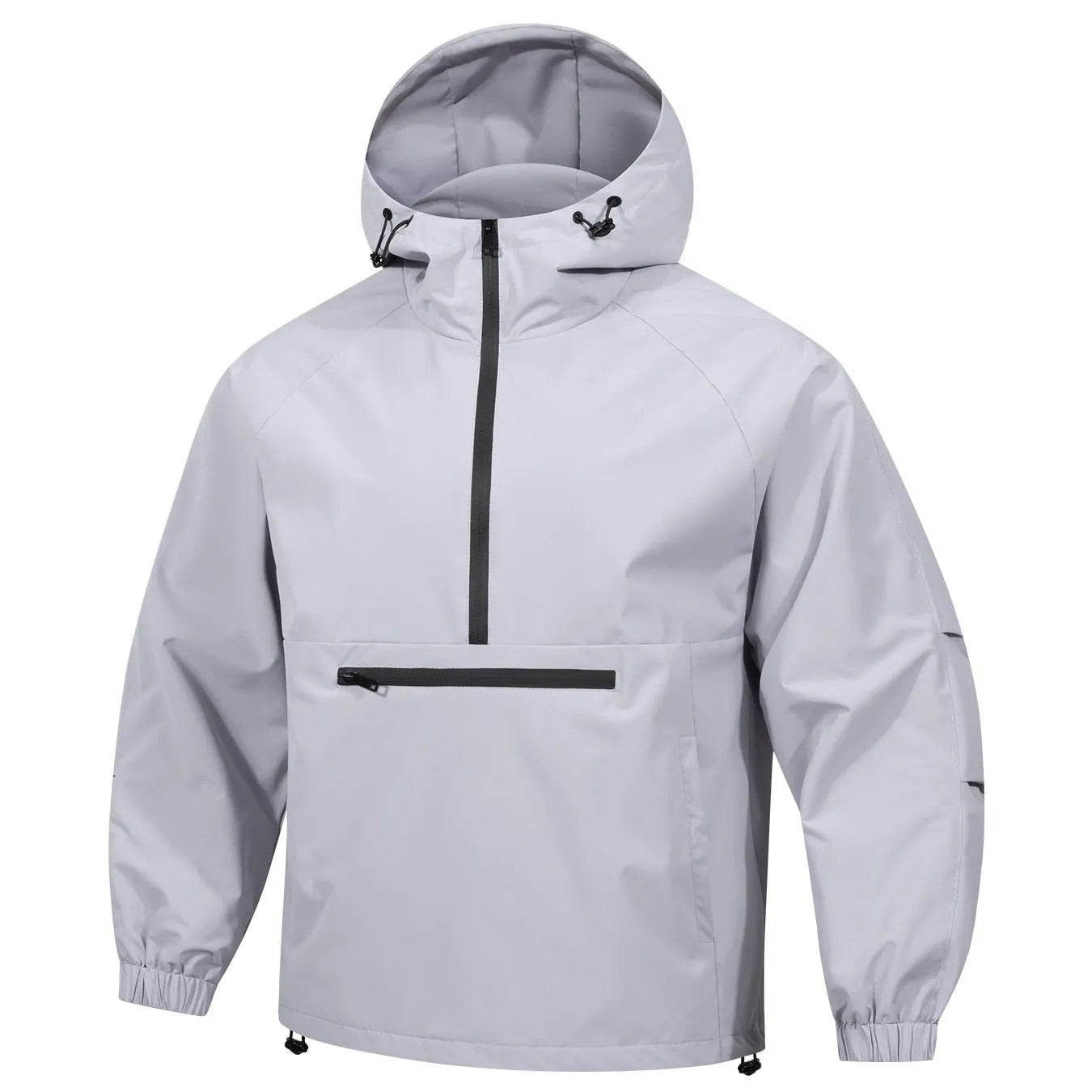 Men's Korean-style corduroy half-zip hooded sweater jacket in light grey colour