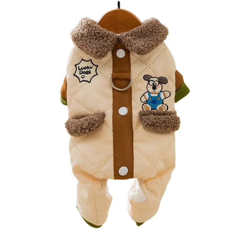Warm thick Maillard four-legged cotton pet coat for small dogs and cats in green