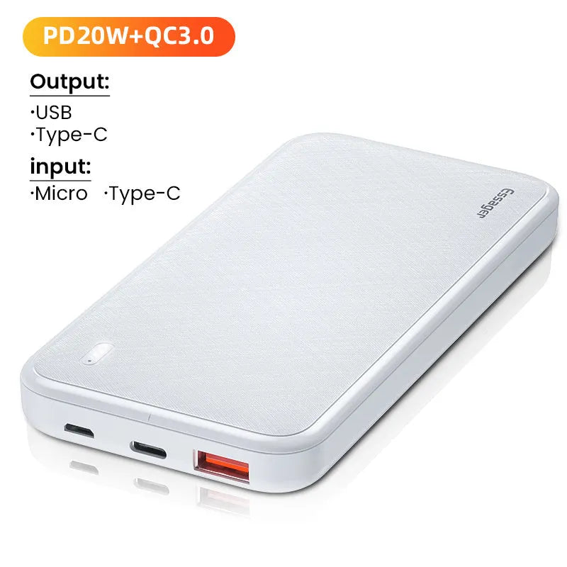 Essager portable power bank with 10000mAh capacity in black colour on a surface