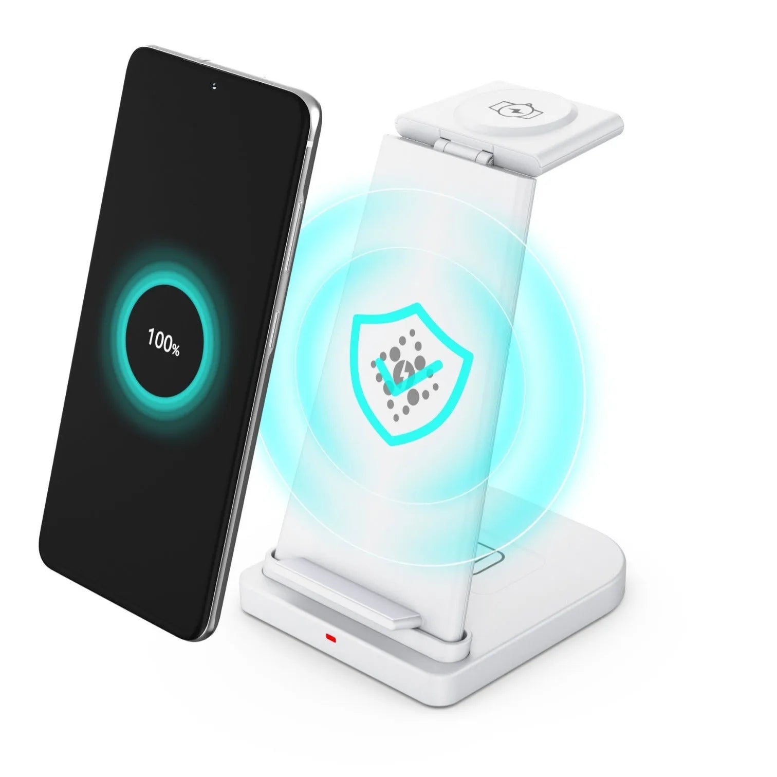 Three-in-one disassembly wireless charger for Samsung devices in black plastic with Type-C port