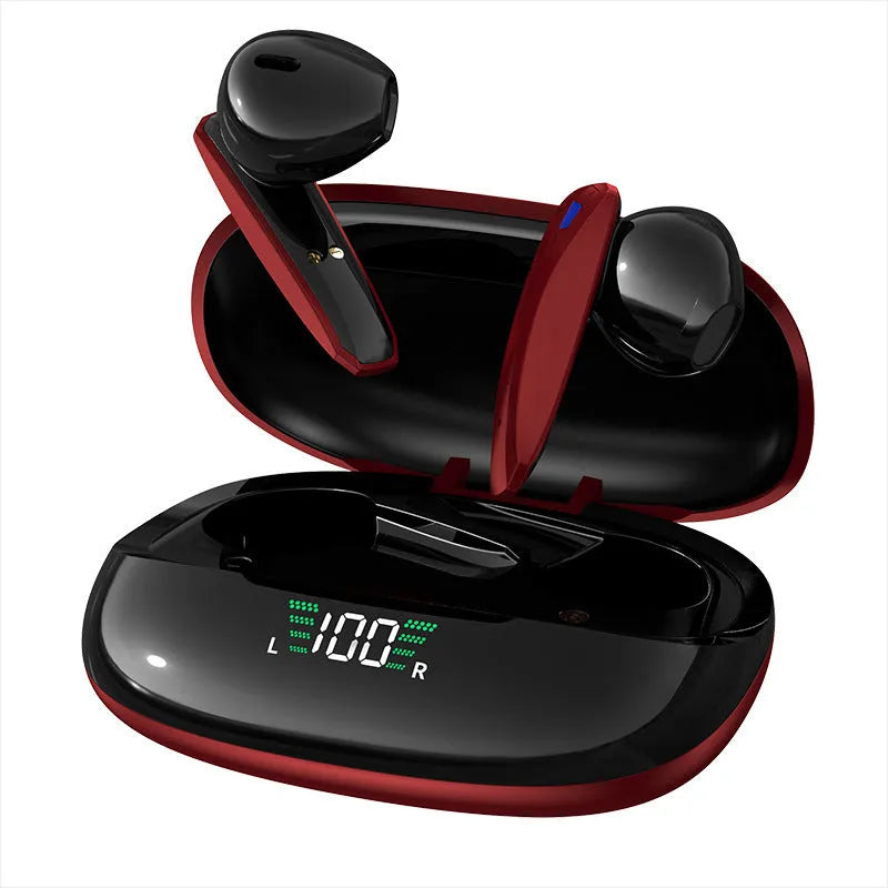 Y2 green wireless Bluetooth gaming earbuds with charging case and LED power display