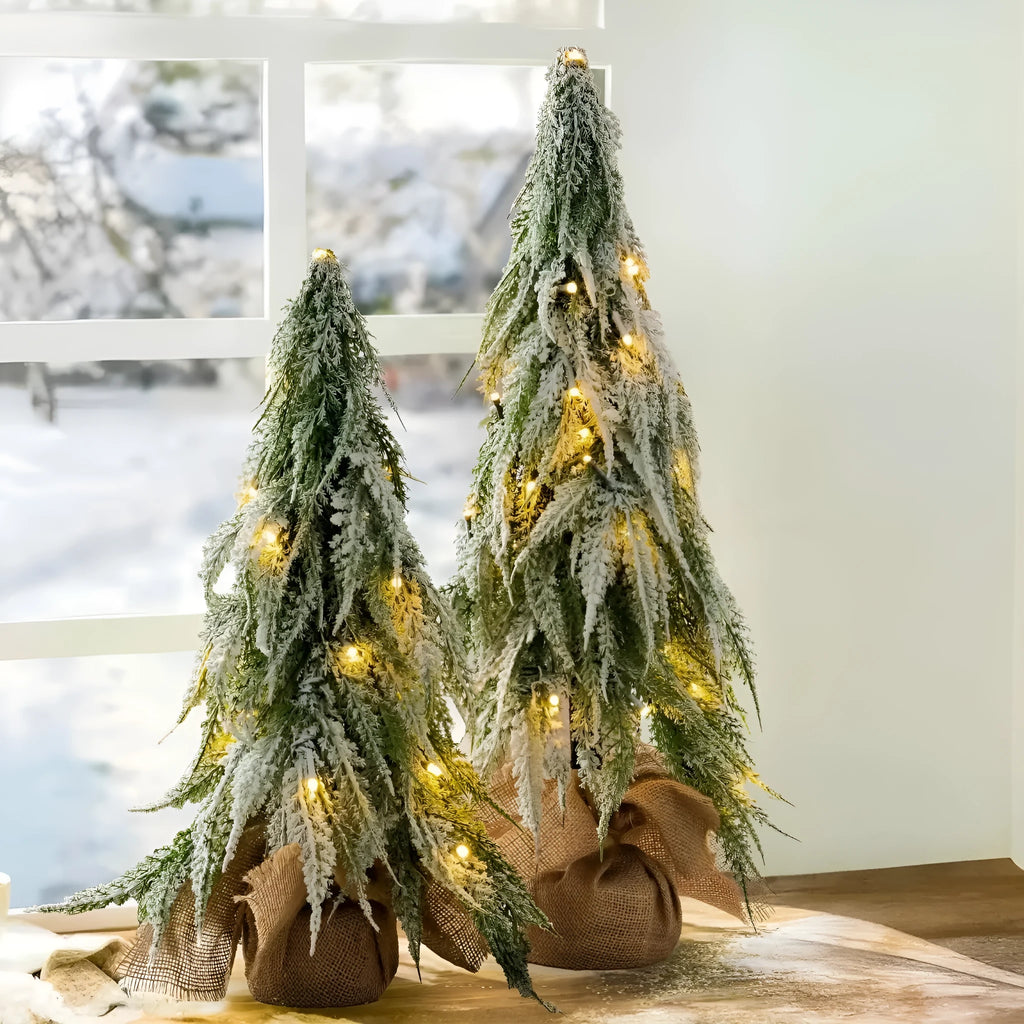 Small 24-inch desktop Christmas tree with PE simulation snow and built-in festive lights