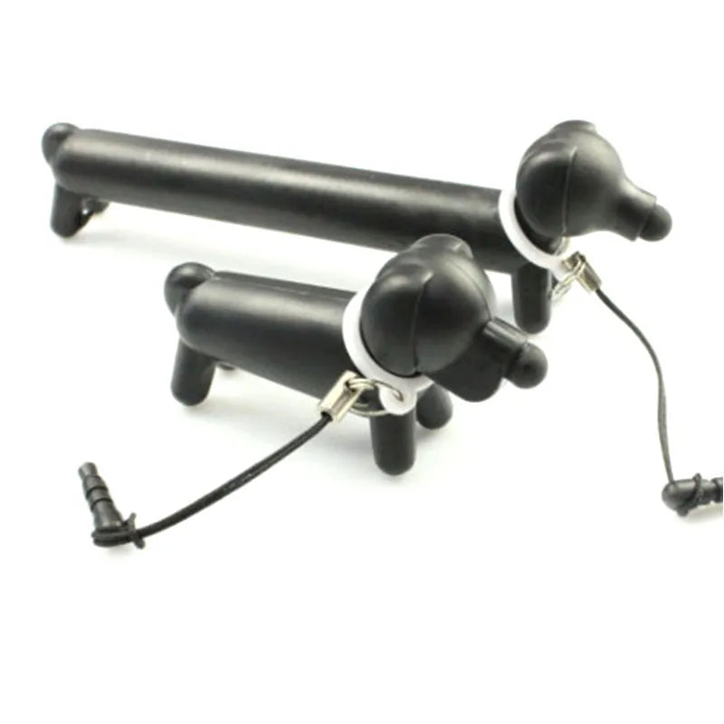 Black puppy dog shaped touch screen stylus with adjustable length and phone stand function