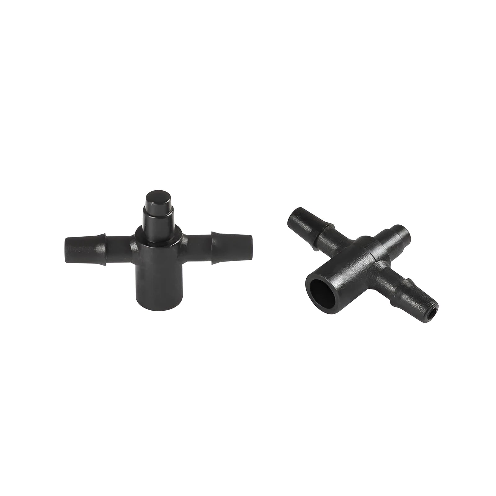 PE plastic tee water distributor joint for micro-spray irrigation systems.