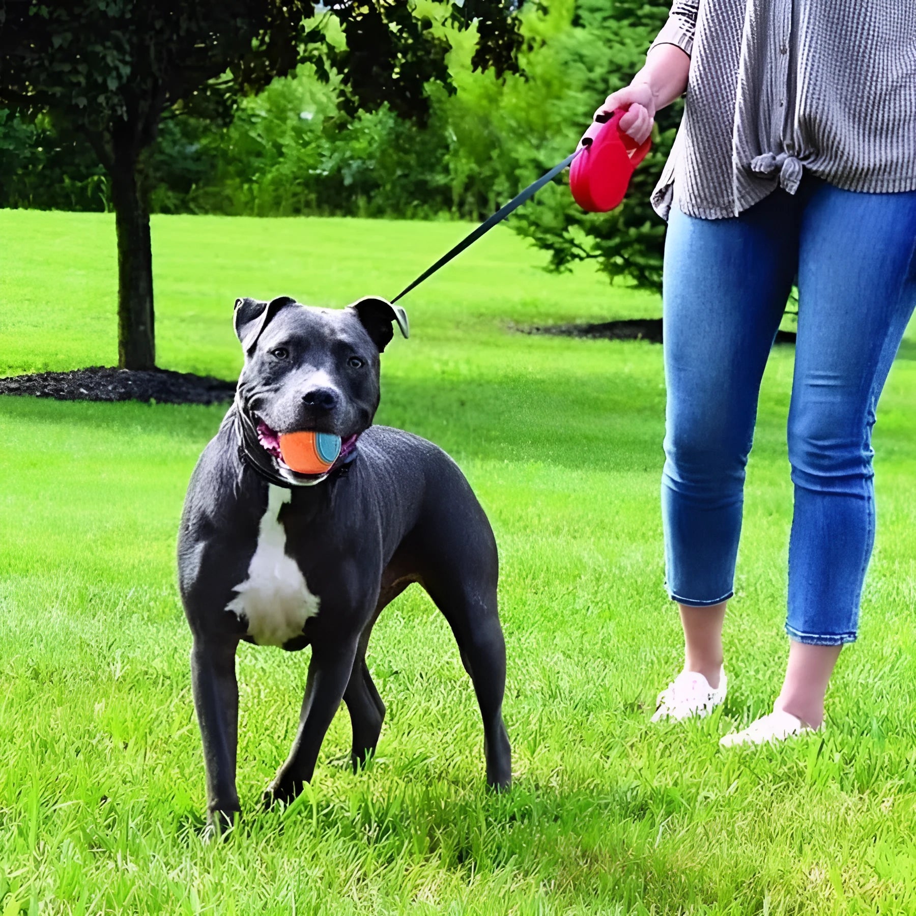 TPR dog training ball with sounding bell in assorted colour combinations measuring 6.5cm