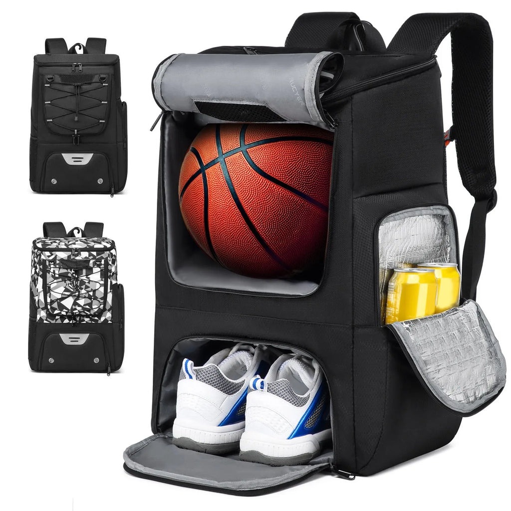 Black Oxford cloth basketball training backpack with large 51cm capacity for sports equipment