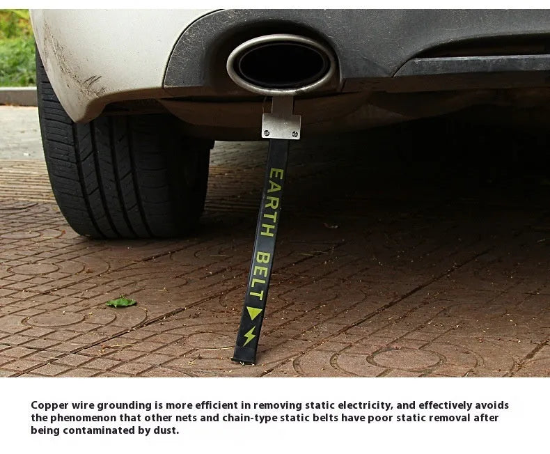 Black car electrostatic grounding chain made of rubber and copper wire, measuring 370mm in length.