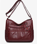 Large capacity multi-compartment PU cross-body bag for women, small square shape, brown colour