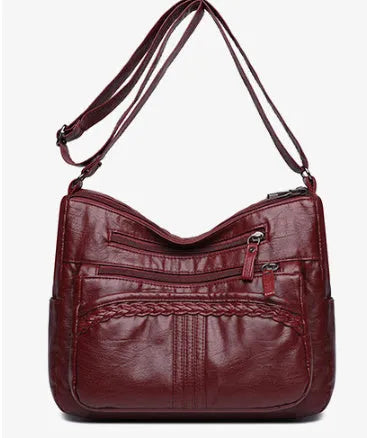 Large capacity multi-compartment PU cross-body bag for women, small square shape, brown colour