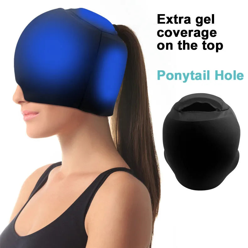Simple solid colour cold compress cap in polyester with fully enclosed design for secure cold therapy.