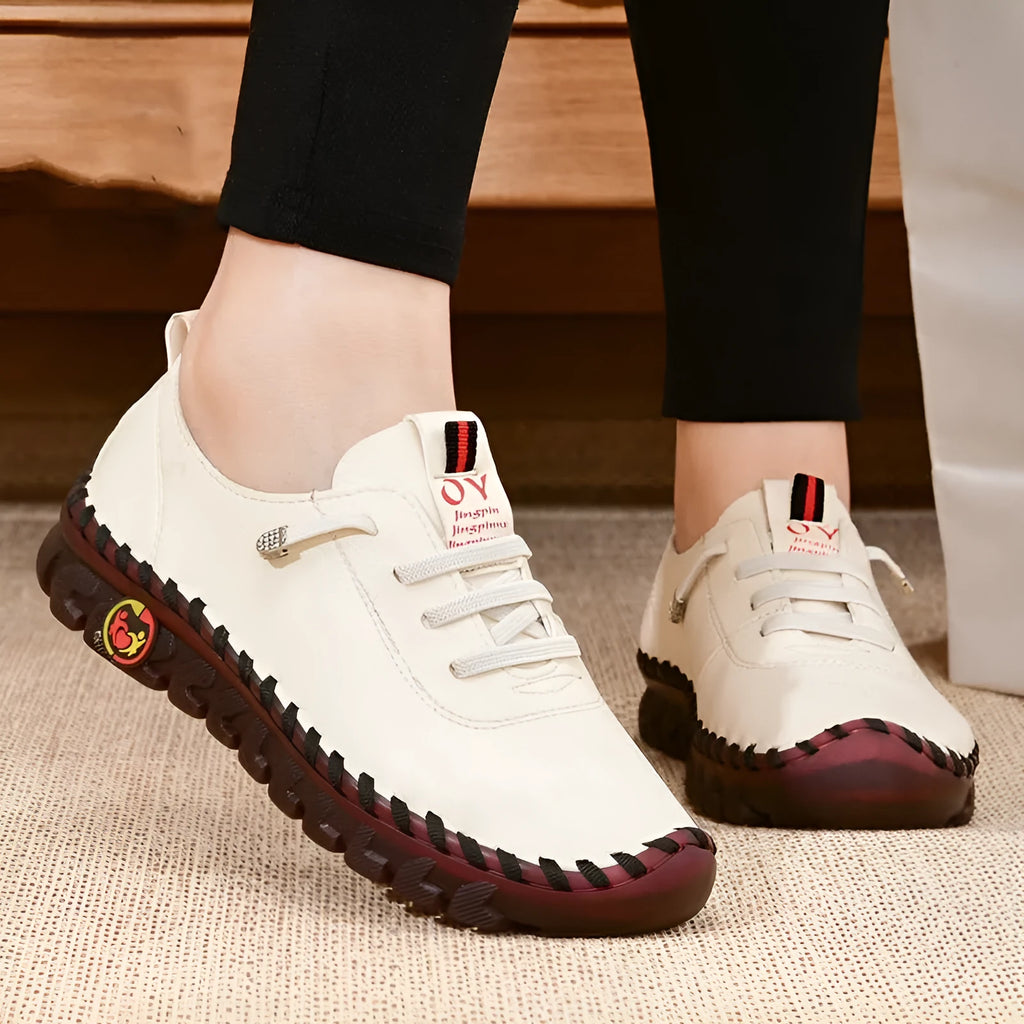 Women's leather handmade beef tendon soft sole shoes round toe middle heel 3-5cm microfiber upper