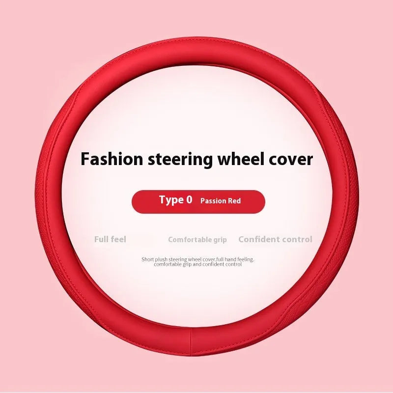 Leather steering wheel cover in navy blue for 38cm car steering wheel