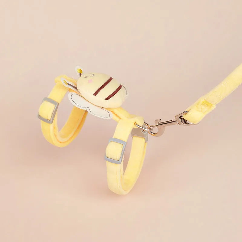 Bee-shaped adjustable cat harness and leash set in blue colour with matching hand-held rope
