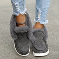 Women's snow boots ankle boots suede upper plush fur lining black colour low heel round toe