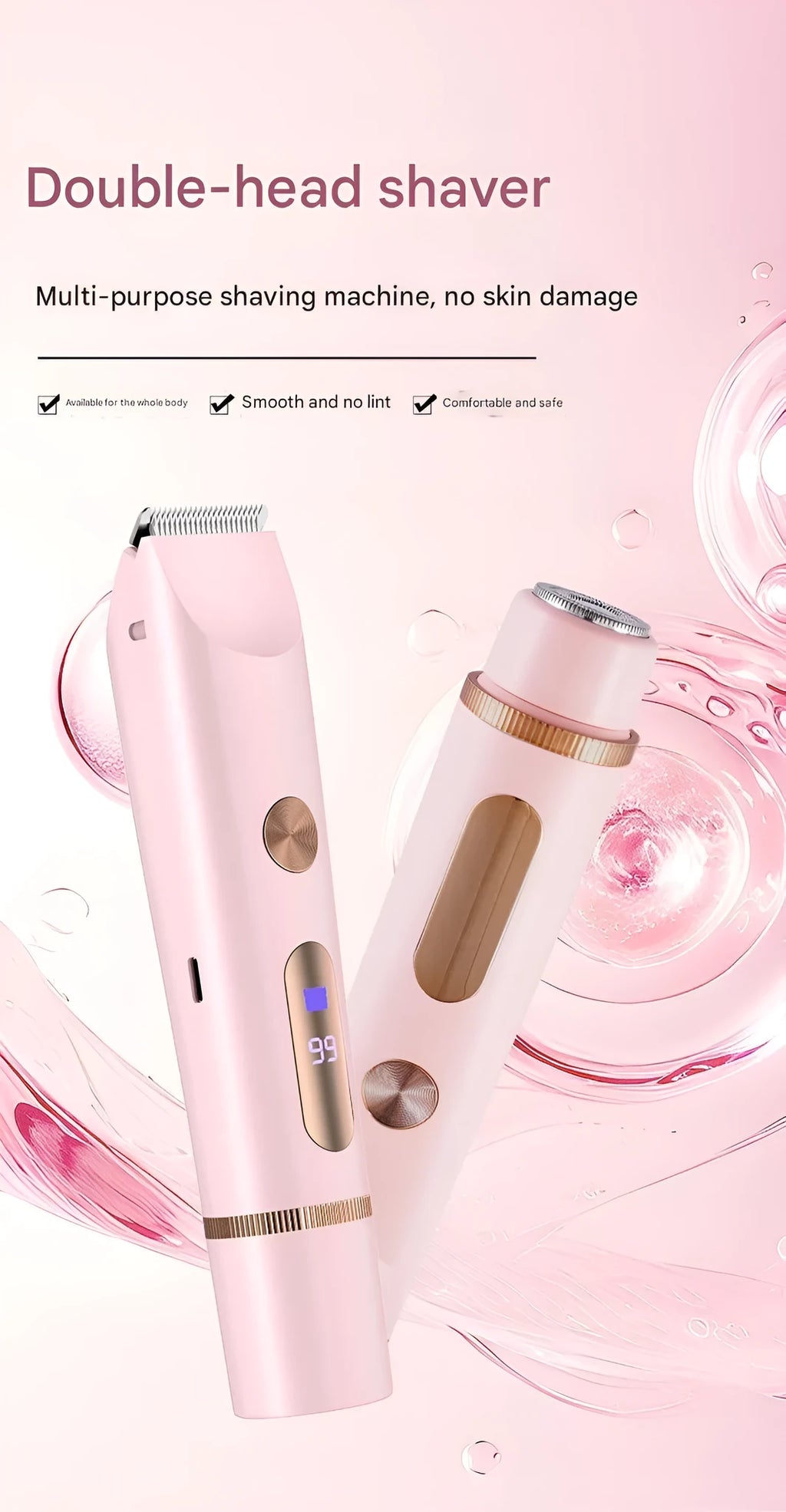 Women's hair trimmer baby hair clipper pubic hair removal device dry and wet use blue pink purple stainless steel blades