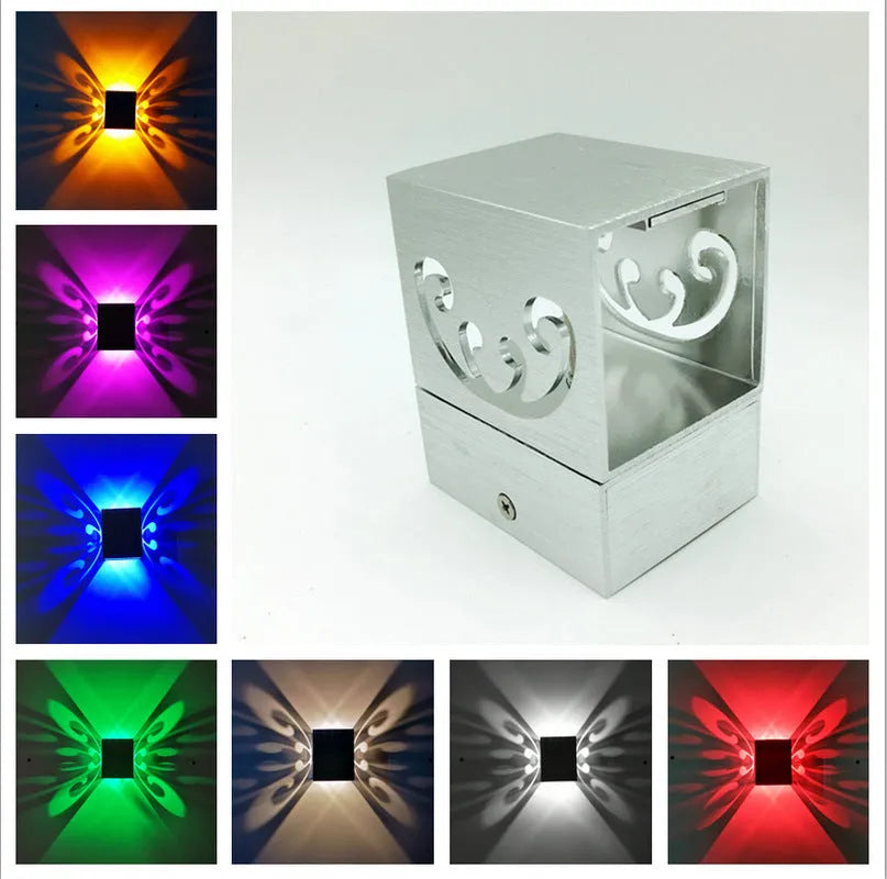 Modern aluminium butterfly-shaped LED wall lamp with remote control for colour changing