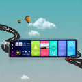 Black rearview mirror dashboard camera with dual recording and touch controls for vehicle security