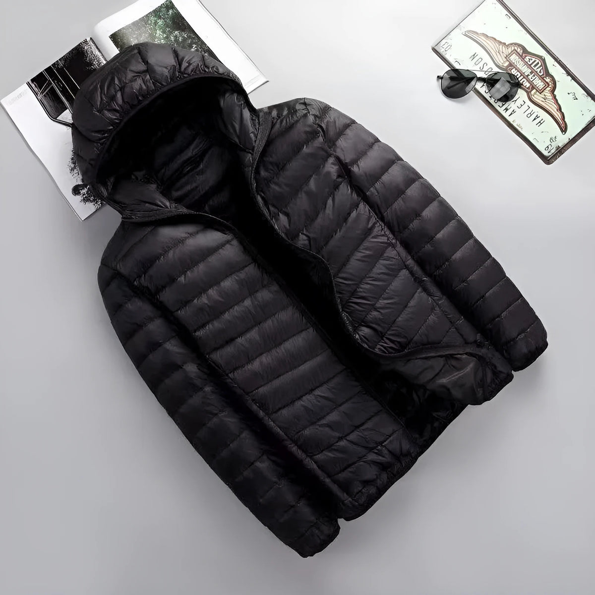 Men's lightweight down jacket hooded short cotton in grey, black, navy blue, army green, royal blue, wine red