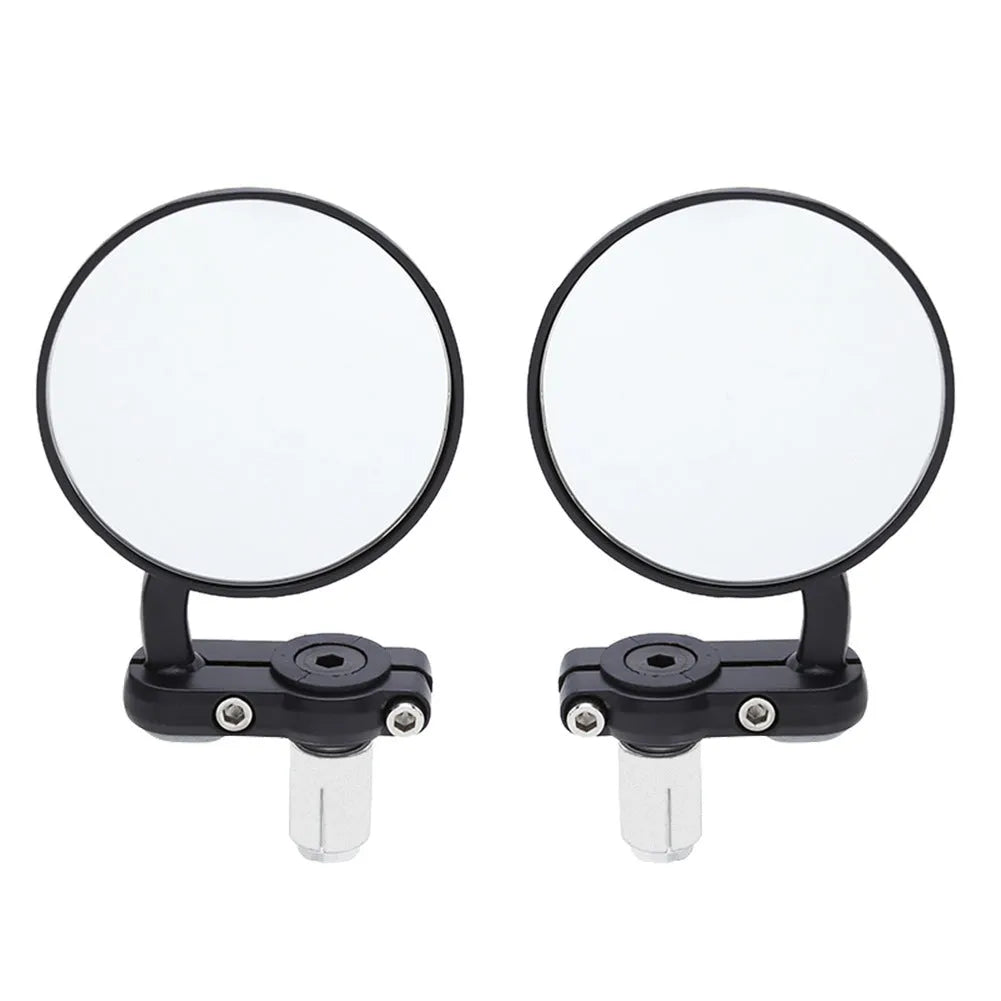 Black motorcycle handlebar rearview mirror with spherical glass and aluminium cover for 22mm bars.