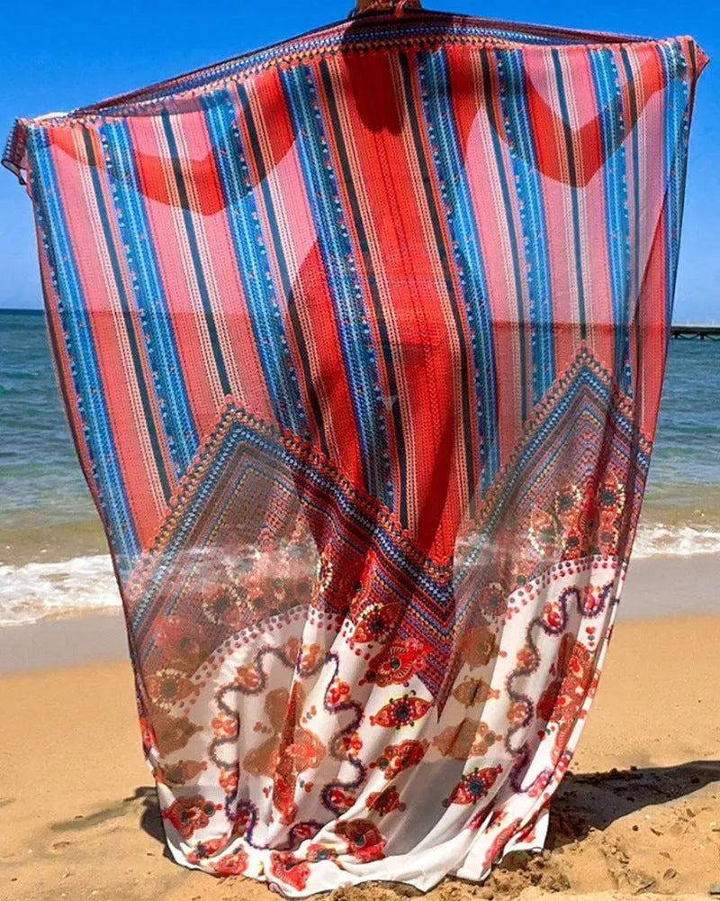 Women's three-piece polyester swimsuit set with cutout top, high-waist briefs, and a coat in picture colour.