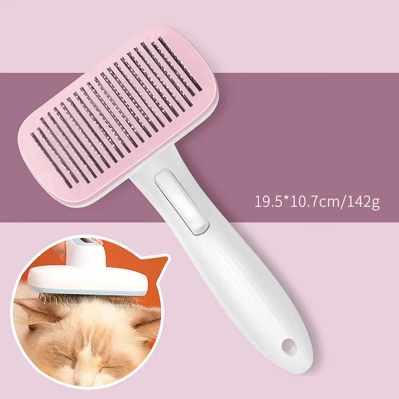 Automatic pet hair removal comb in blue colour measuring 10.7x19.5cm