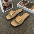 Women's flat casual slippers in apricot colour with a textured non-slip PVC sole.