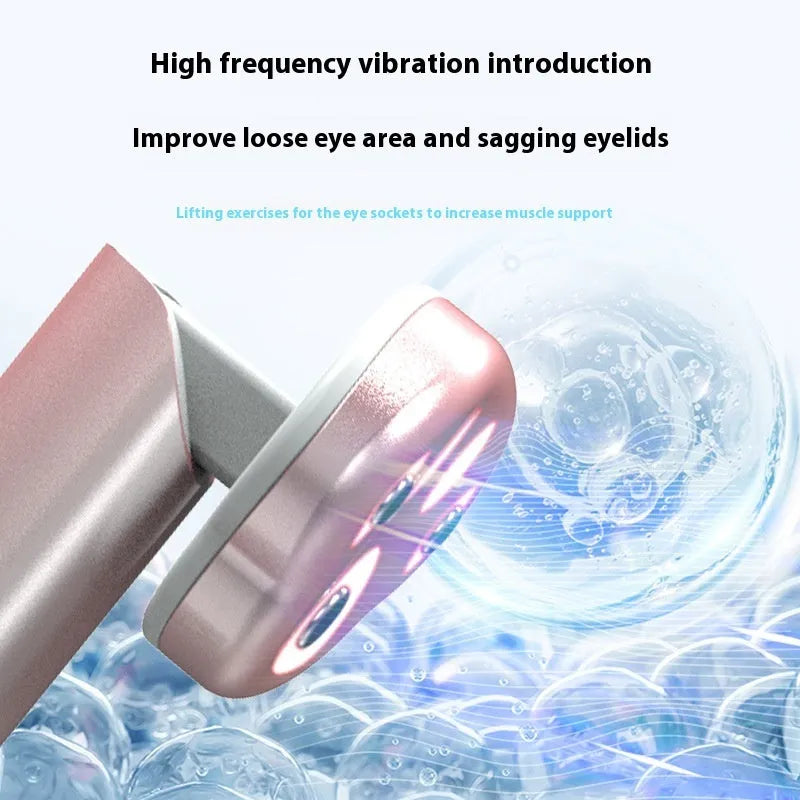Gradient pink inductive micro-current eye massager with vibration settings and colour light.